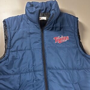 Minnesota Twins Ford Puffer Vest Medium Y2K Embroidered MLB Blue